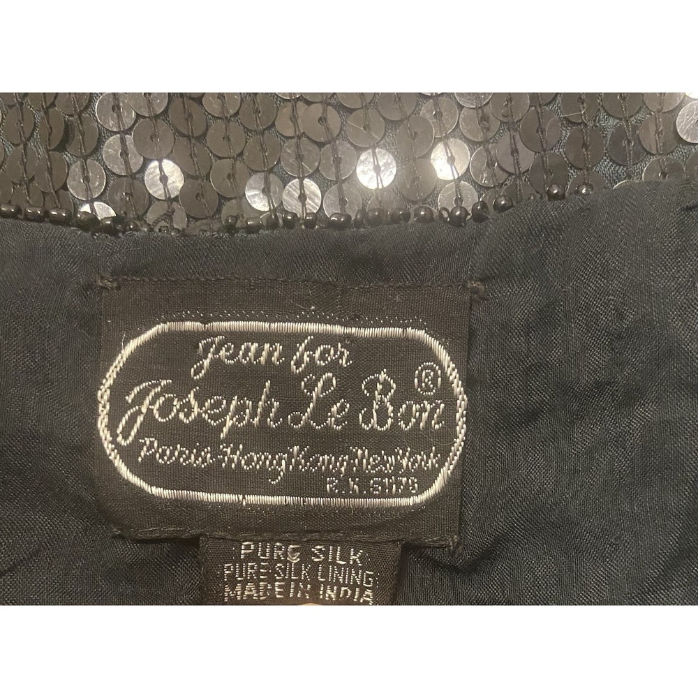 Vintage Jean for Joseph Le Bon 100% Pure Silk Black Sequin Top Women's ‎ Size L - Picture 7 of 8